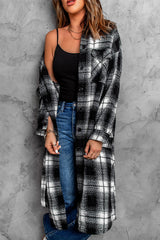 Black and white grid women shirt neck long sleeve blouses