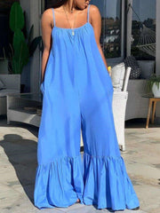 Casual Loose Pure Vest Gored Falbala Jumpsuits
