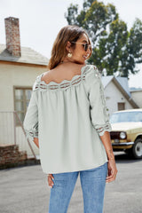 Elegant fashion women square collar half sleeve solid collar T-shirts Blouses