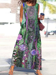 Crew neck printed tank long maxi dresses