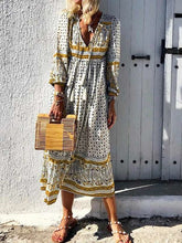 Casual Print V neck Long sleeve Maxi Dresses