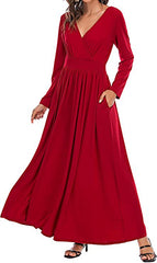 V neck long sleeve slim maxi dresses