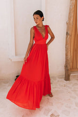 Elegant V-neck pleated hem drawstring dresses
