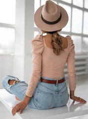 Elegant U neck women long sleeve shirts slim T-shirts