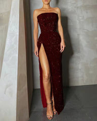 Wrap chest slit sexy Sequin dress Evening dresses
