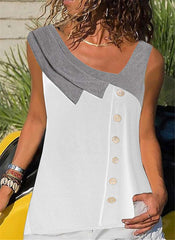 Casual Gored V neck Sleeveless Fastener T-Shirts