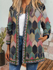 Women round neck long sleeve peinted lace Fall blazer Jackets
