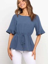 Fashion Casual Pure Round neck Half sleeve Lacing T-Shirts