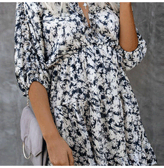 Casual Floral print V neck Half sleeve Skater Dresses