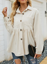 Casual Loose Hem Turn down Neck Button Corduroy Jackets