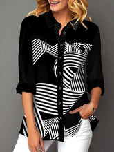 Stliysh Elegant Stripe print Lapel Long sleeve Blouses
