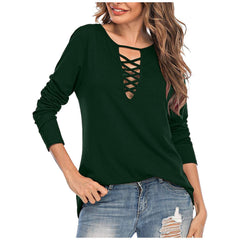 Fashion Pure Lacing V neck Long sleeve T-Shirts