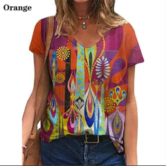 Casual Women Print V neck Short sleeve T-Shirts