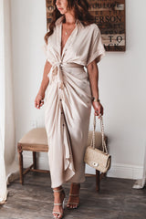 Elegant Short Sleeve Satin V neck maxi dresses