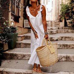 Pure Ruffled collar Sleeveless Maxi Dresses