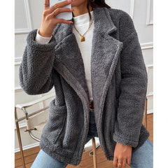 Big lapel Women gray fashion with pocket coats