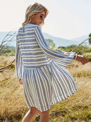 Casual Loose Stripe print Round neck Long sleeve Shift Dresses