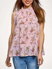 Casual Floral print Round neck Sleeveless T-Shirts