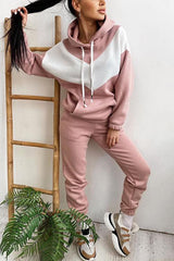 Colorblock Pocket Drawstring Hoodie & Pants Set