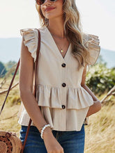 Fashion Pure Falbala V neck Sleeveless Fastener Blouses