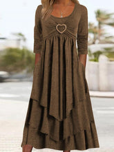 Round neck love design long sleeve maxi dresses a linen dress