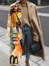 Fashion casual printed elegant turn down neck winter coats
