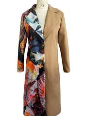 Fashion casual printed elegant turn down neck winter coats