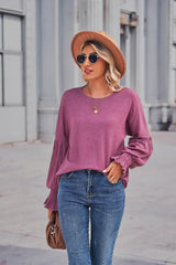 Round Neck T-Shirts Lantern Sleeve Ladies Long Sleeve Top (5 colors)