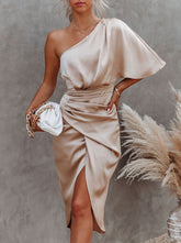 Elegant One off shoulder women plain bodycon dresses