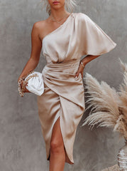 Elegant One off shoulder women plain bodycon dresses