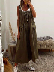 Casual Loose Pure Sleeveless Pocket Maxi Dresses
