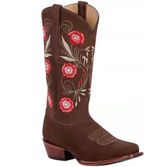 Women Plus Size Chunky Heel Embroidery Boots