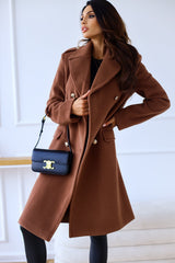 Simple long-sleeved big lapel double-breasted long coats