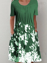 Round neck Printed short sleeve Summer Shift Dresses