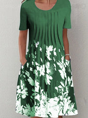 Round neck Printed short sleeve Summer Shift Dresses