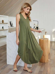 Casual Pure V neck Sleeveless Irregular Maxi Dresses