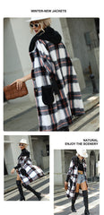 Loose long-sleeved striped plush hooded stitching plaid gold mink fleece Coats
