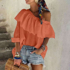 Casual Pure Falbala One shoulder Single sleeve T-Shirts