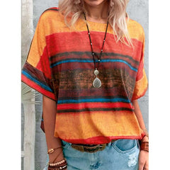 Casual Stripe Round neck Short sleeve T-Shirts