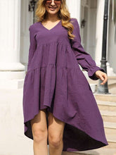 Casual Loose Pure Gored V neck Long sleeve Irregular Maxi Dresses