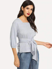 Fashion Plaid Lacing Blouses