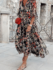 Casual Floral print V neck Half sleeve Maxi Dresses