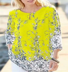 Casual Floral print Round neck Three quarter sleeve T-Shirts