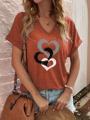 Lovely love printed v neck woman short sleeve T-shirts tops