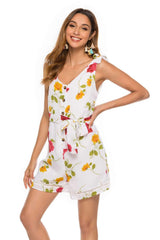 Fashion Print Lacing V neck Jumpsuits