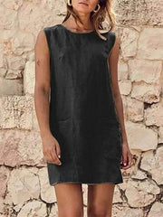 Fashion Loose Round neck Sleeveless Shift Dresses
