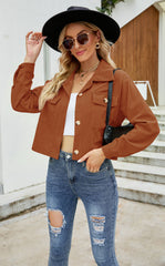 New Corduroy Lapel Pockets Long Sleeve Jackets