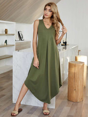 Casual Pure V neck Sleeveless Irregular Maxi Dresses