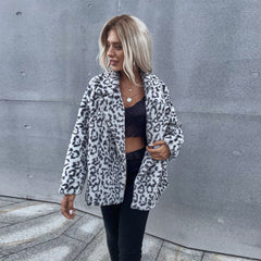 Big lapel fashion women leopard printed puff chic women coats