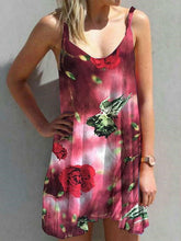 Casual Floral print Round neck Vest Shift Dresses